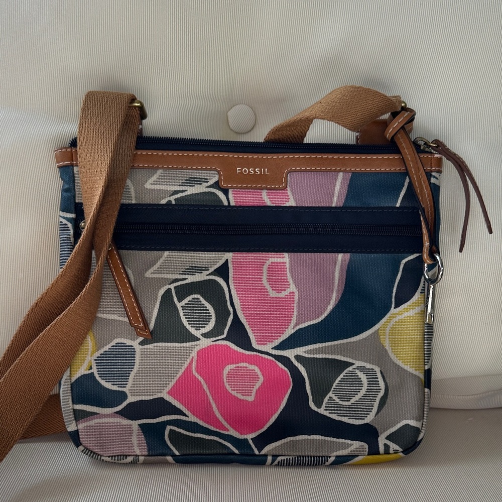 Fossil Floral Crossbody Bag in Navy, Pink, Tan, Yellow